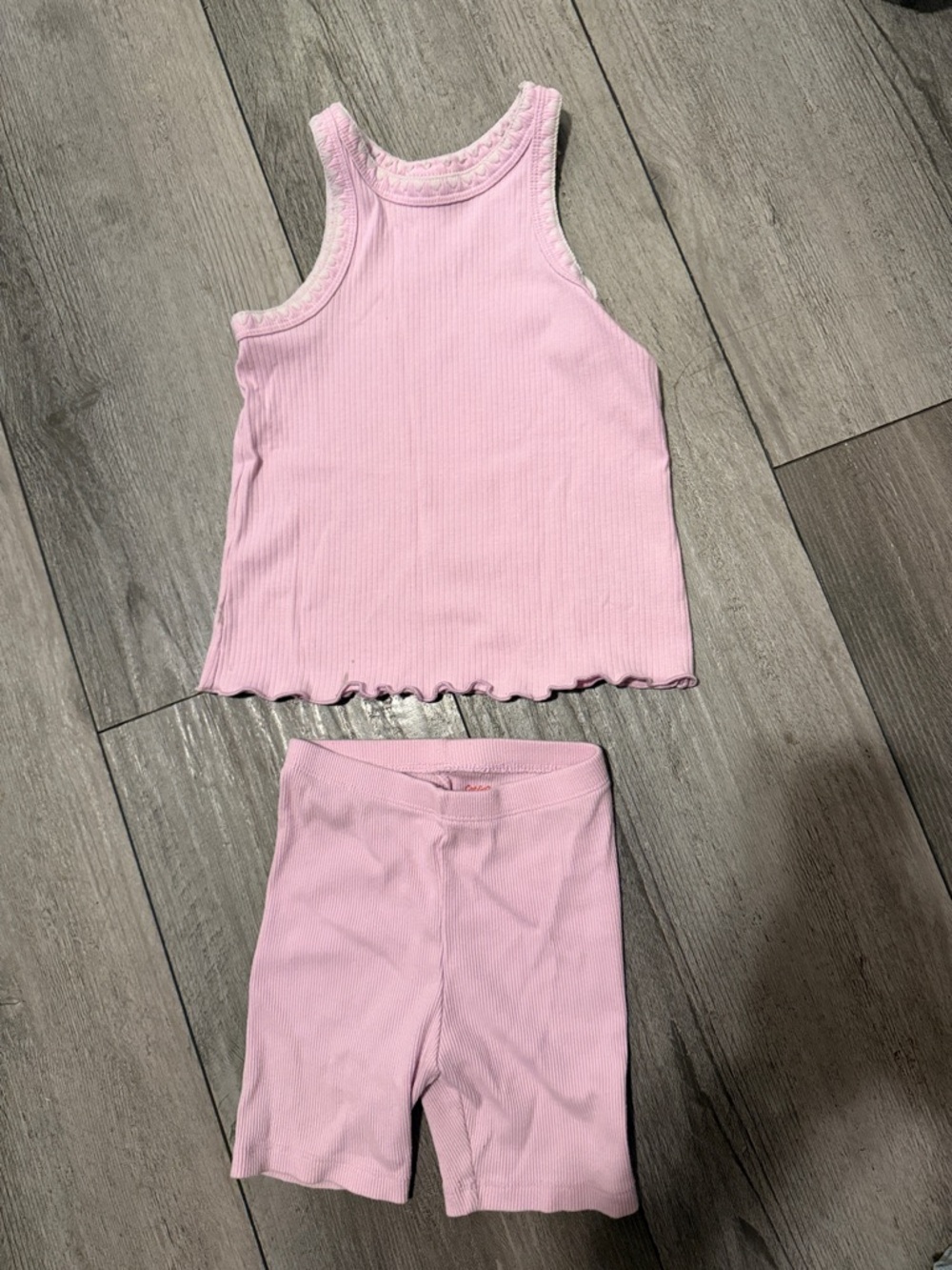 Pink Ribbed Tank & Bike Short Set
